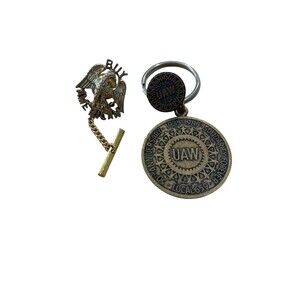 Vintage 15 Year UAW 659 Member Screw Back Buy American Pin 50 Year Keychain 1985
